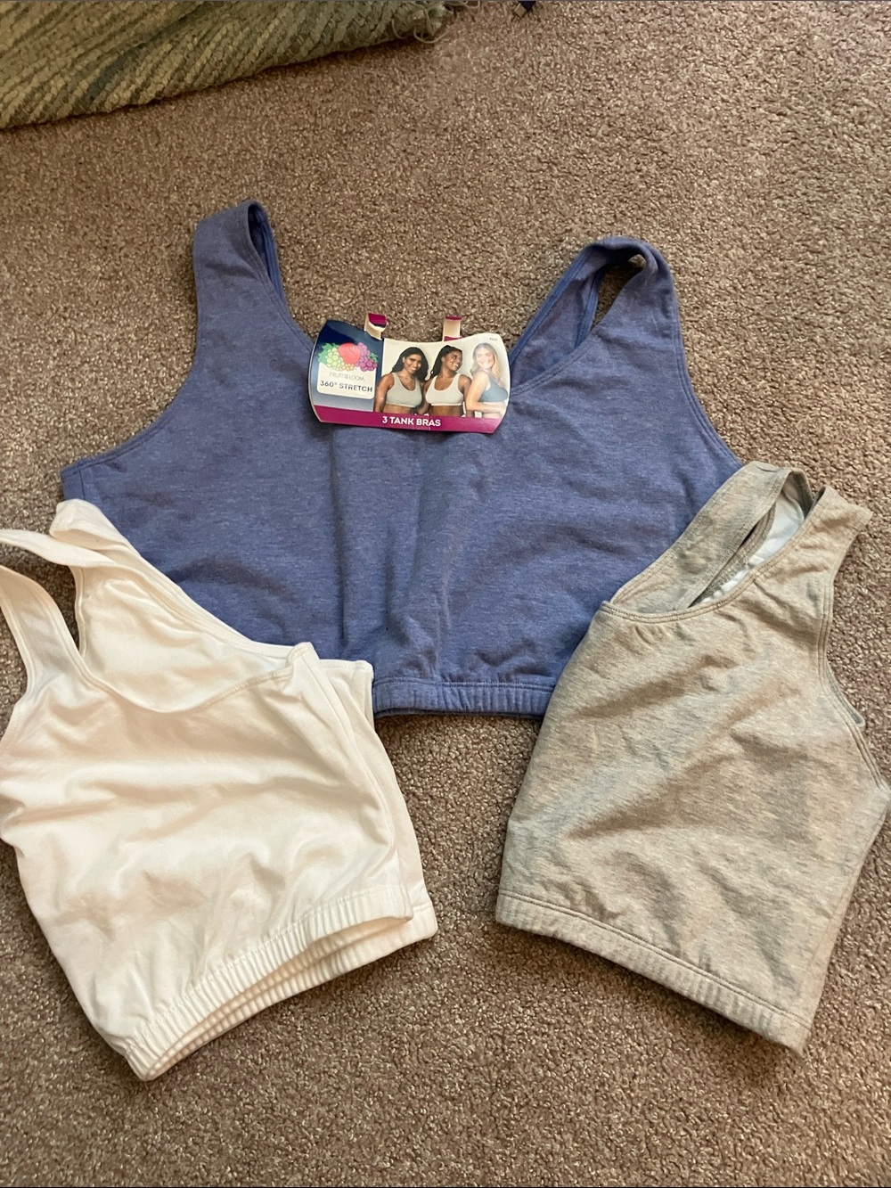 Fruit of the Loom 3-Pack Tank Bras — Blue, White & Gray xxl